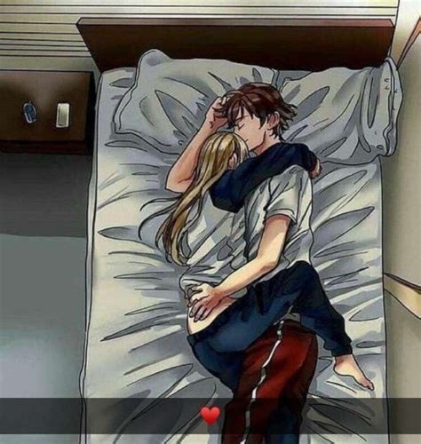 anime couple kissing in bed